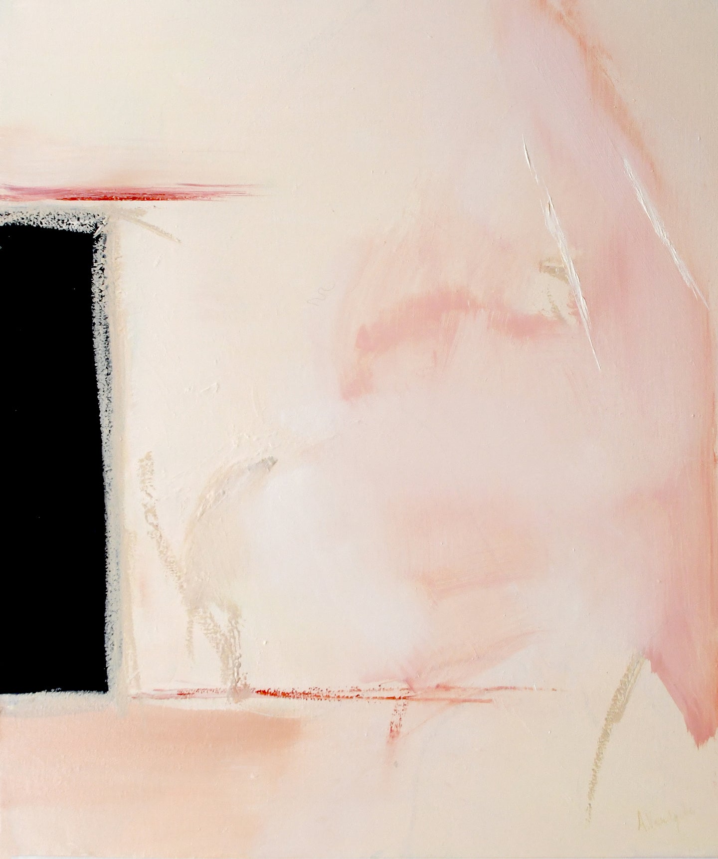 Contemporary Abstract Oil Painting - Anne Vandycke, 'Peaceful 3'Oil on linen Tri-Mar Aluminium Stretchers, 24x20 inches. Pink oil painting with a hint of black.