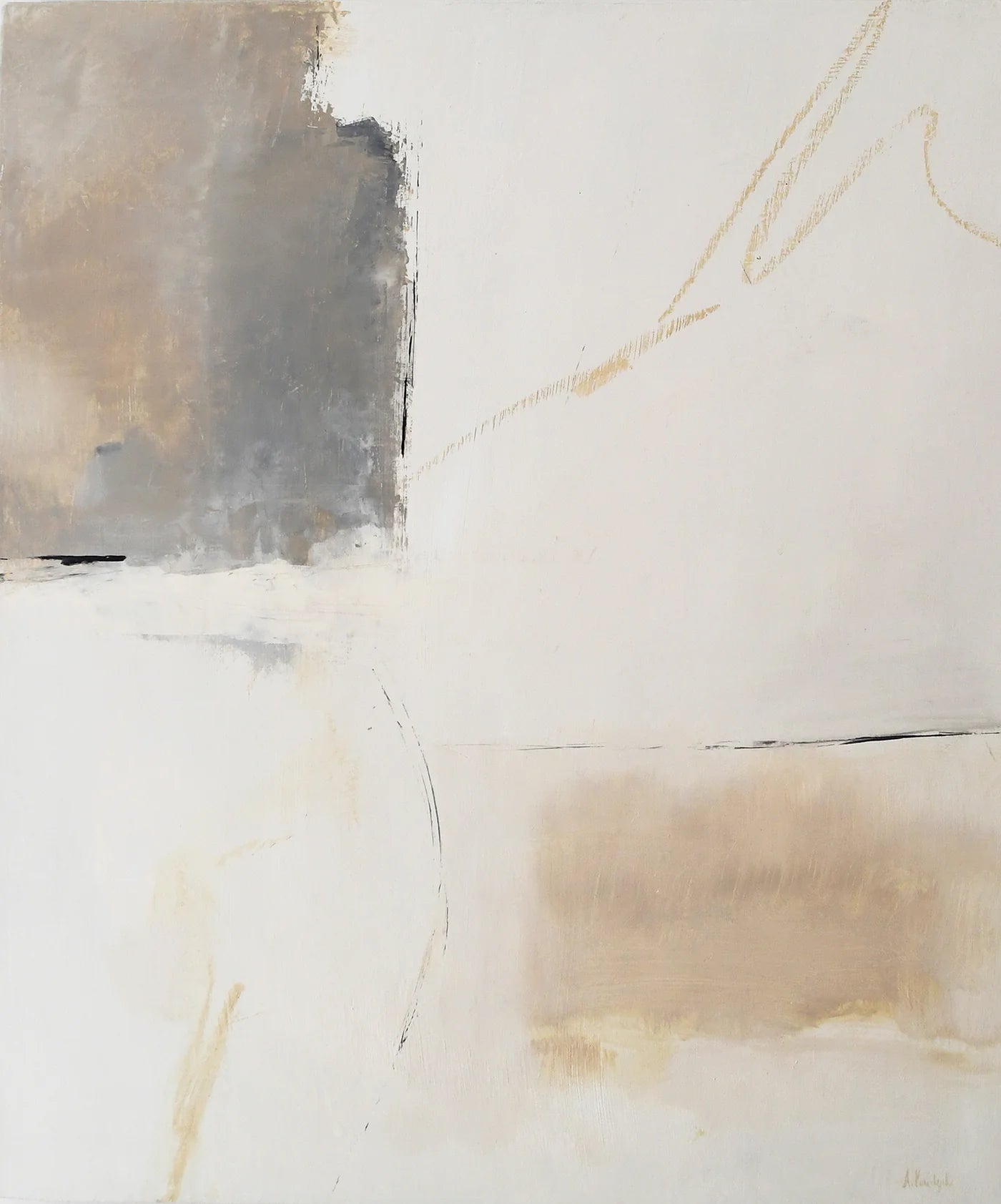Abstract oil painting by New York City artist, Anne Vandycke. Light colors with whites, greys, and browns.