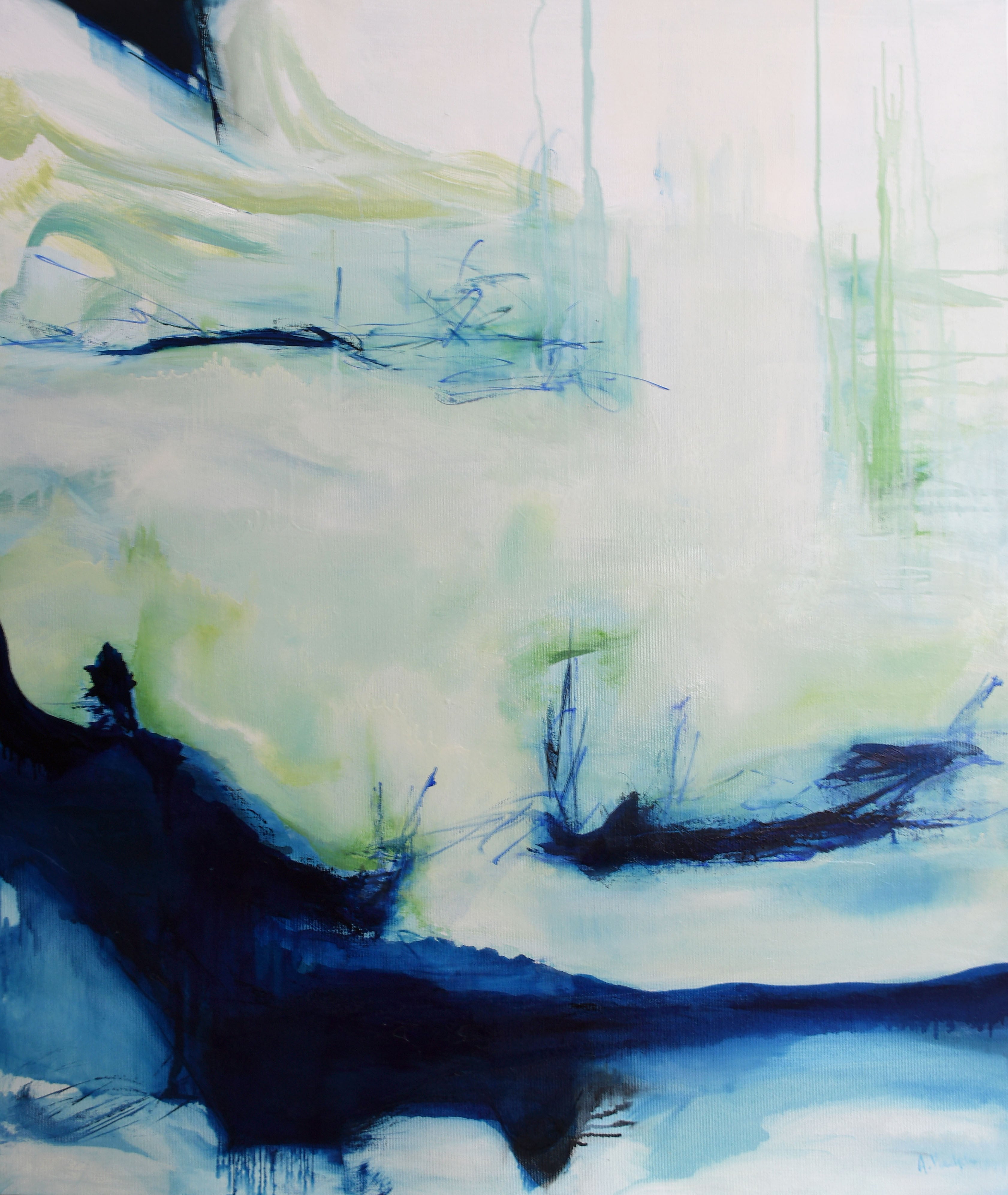 Abstract Oil Painting - Anne Vandycke, 'Energetic Rhythm 10'Oil on linen on Tri-Mar Aluminium Stretchers, 36x30 inches