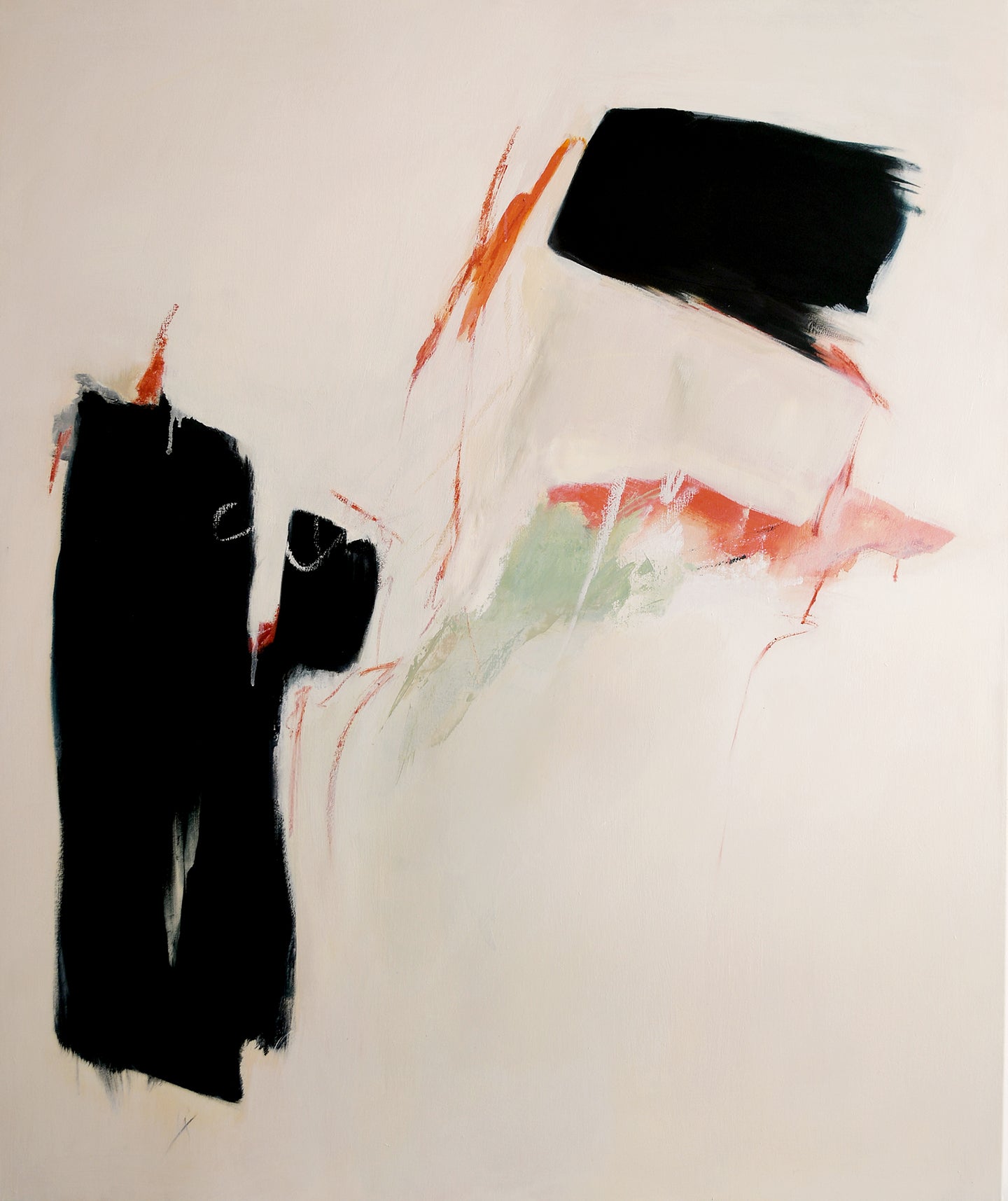 Contemporary Abstract Oil Painting - Anne Vandycke, 'Energized'Oil on canvas, 48x40 inches. Abstract painting with blacks and pinks.