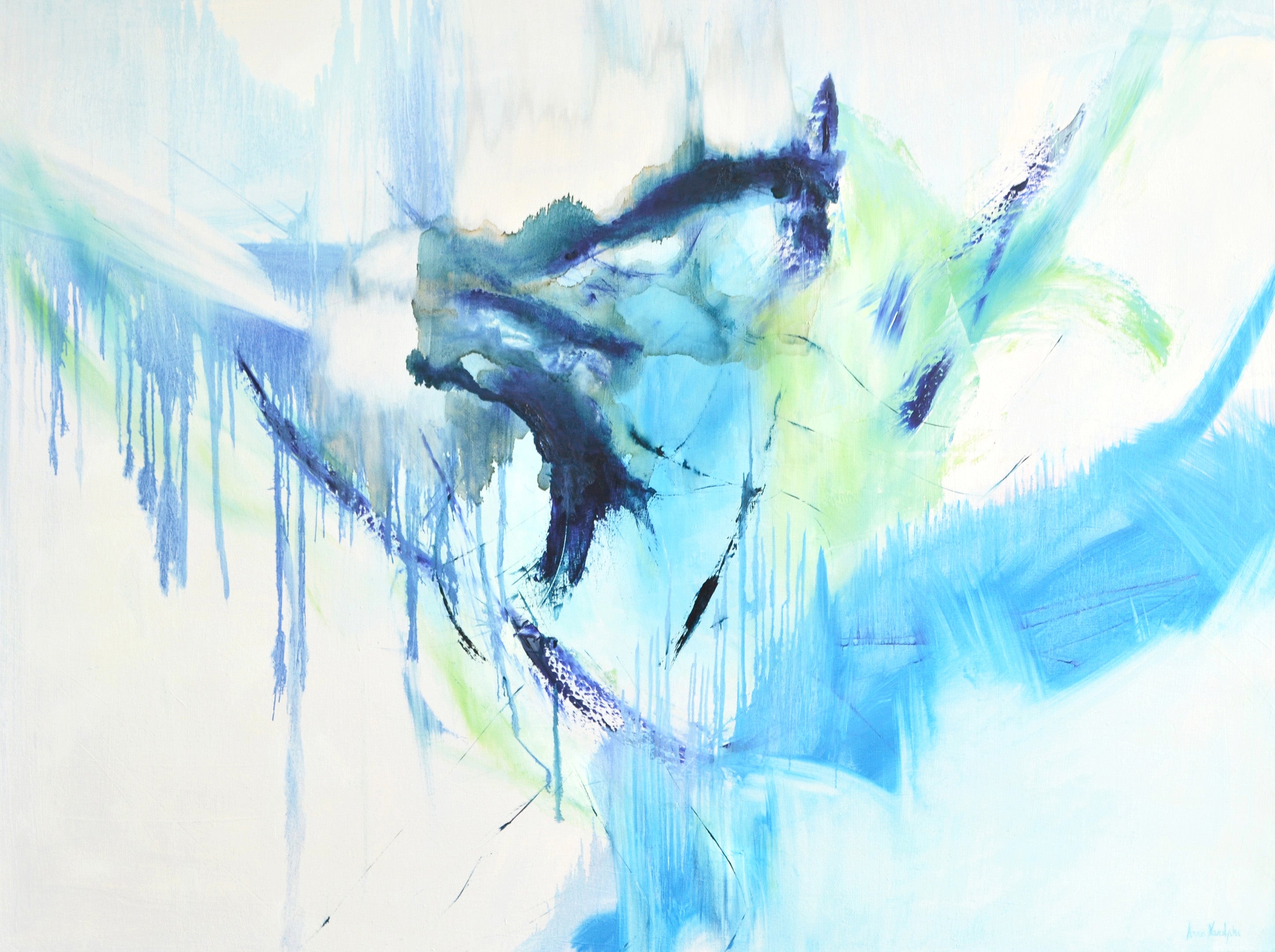 Abstract Oil Painting - Anne Vandycke, 'Movement'Oil on canvas on Tri-Mar Aluminium Stretcher, 36x48 inches