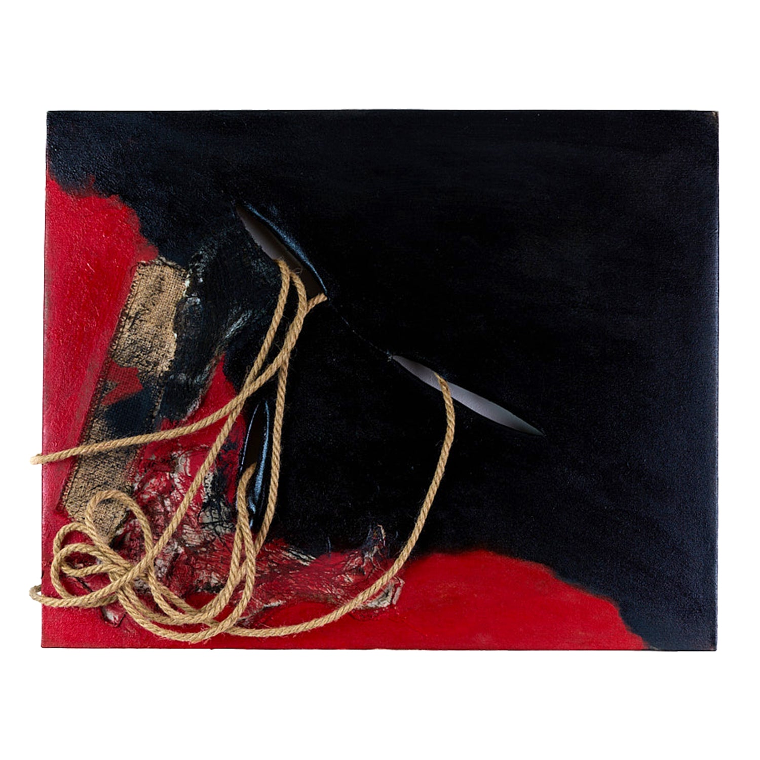 Abstract painting with black and red colors and mixed media. "Resilience 2" created by Anne Vandycke.